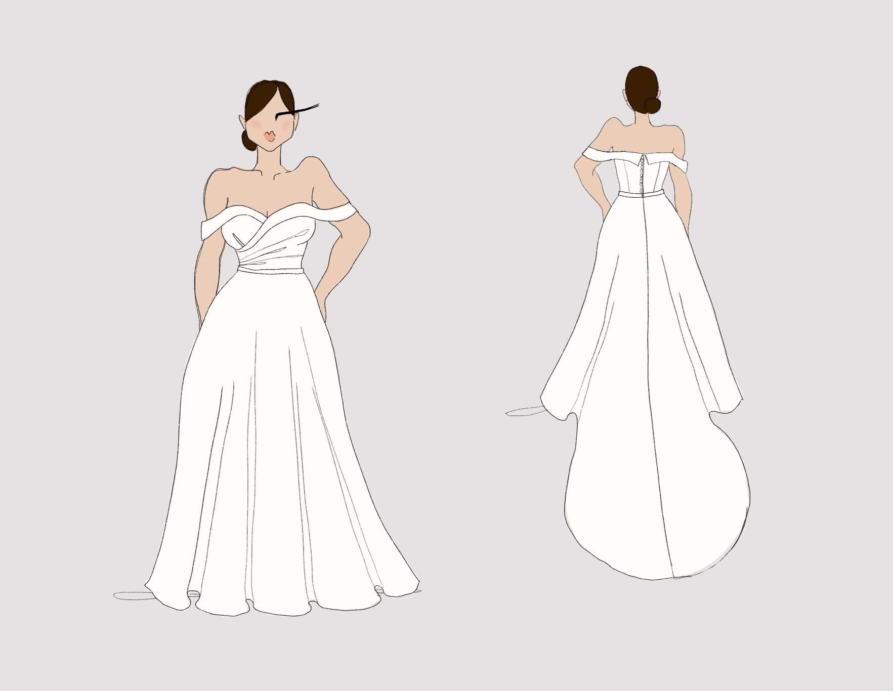 Drawing of a bespoke wedding dress design